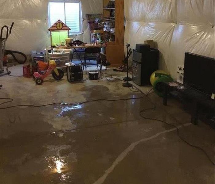 A basement flooded due to storm